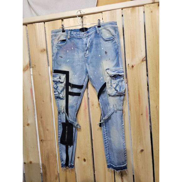 Valabasas Distressed Paint Splash Skiny Leg Jeans Mens Sz 40 X 30 - Picture 5 of 14